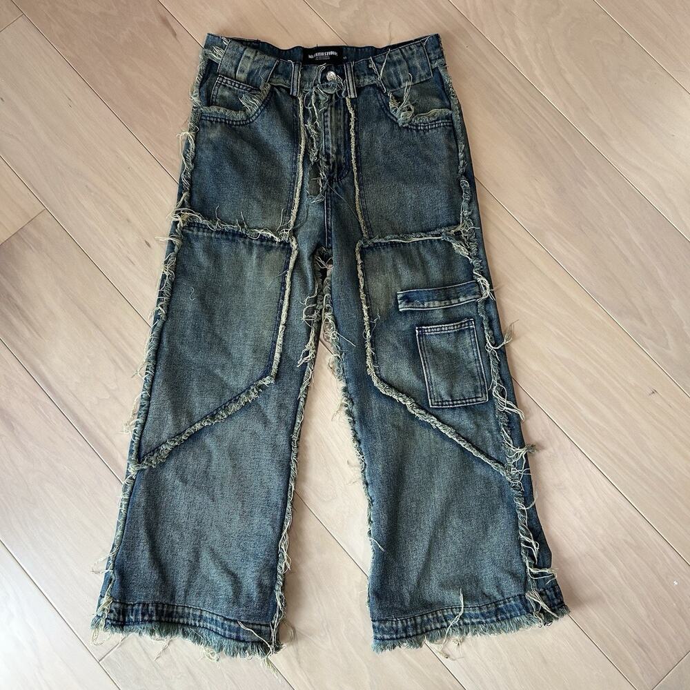 No Faith Studios Patch Work Wide Leg Cropped Jeans Men’s Small 29x25